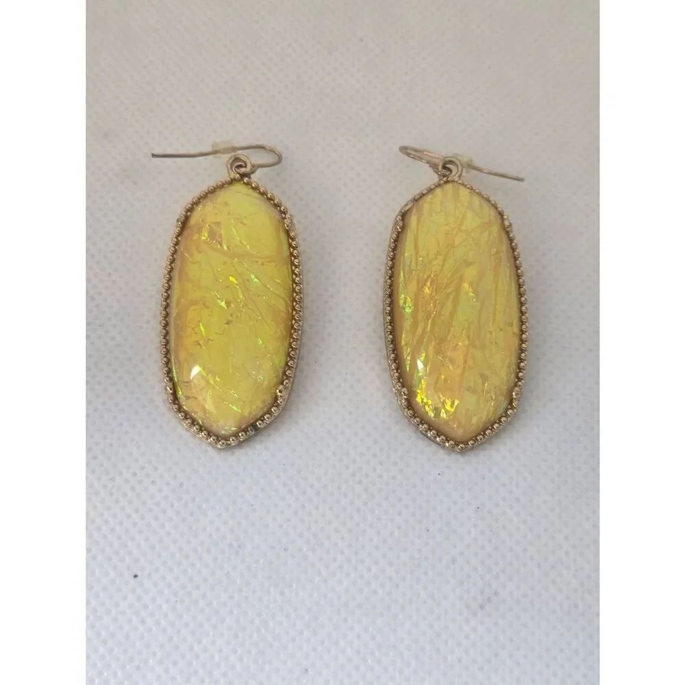 Faux Ivory Opal Hex Gold Tone Drop Earrings